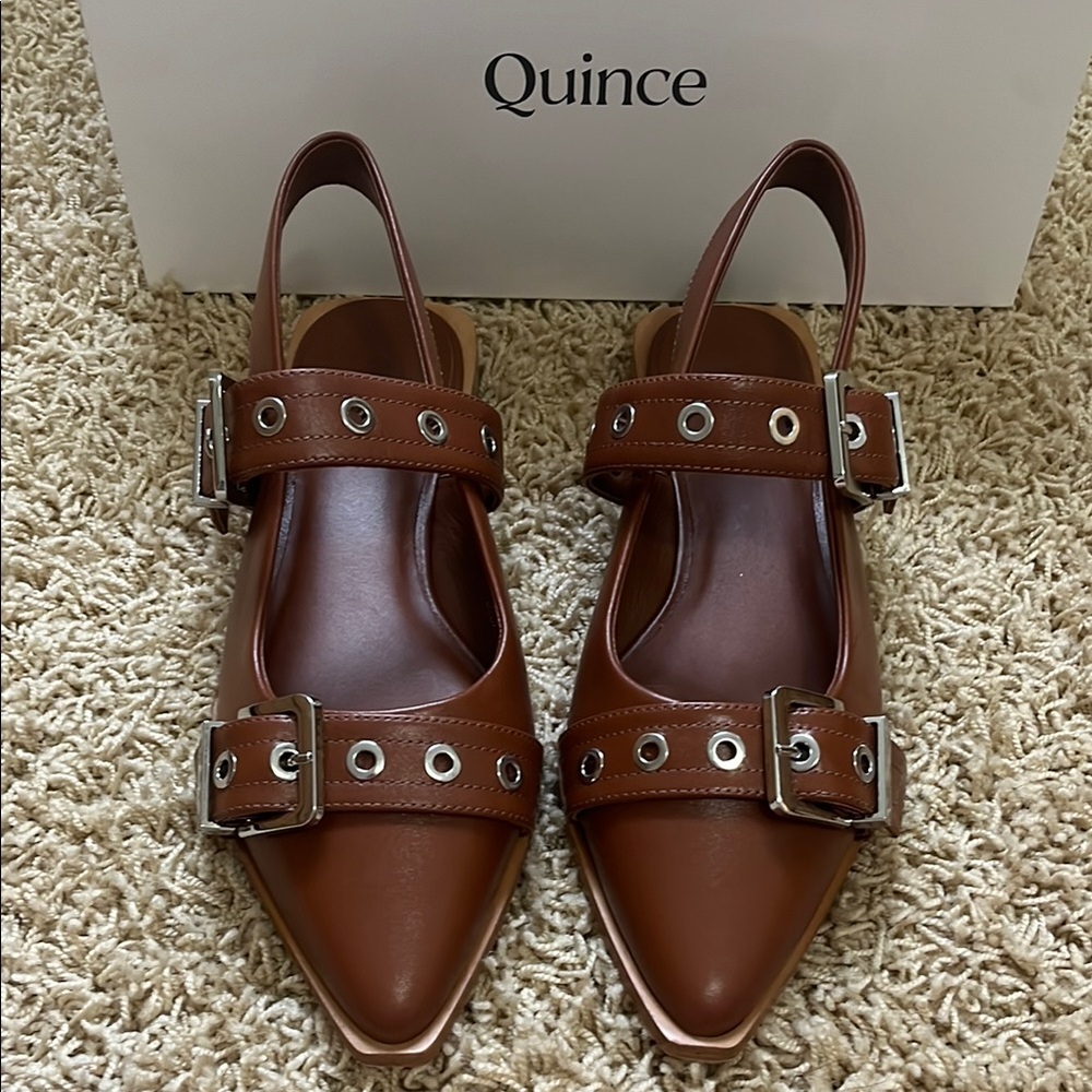 Quince Italian Leather sling back Buckle Strap Flats